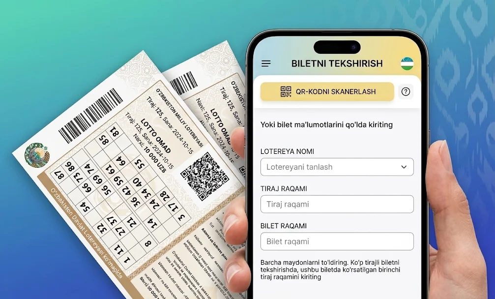 Smartfondagi QR-kod orqali O'zbekiston milliy lotereya biletini tekshirish